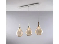 Lámpara Suspendida-Pluvia Riel de hierro con cristal pyrex ámbar 3 luces L.75 X 10 BL264-BIN3-AM Amarillo