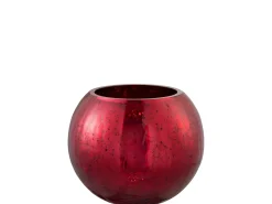 J-Line Portavelas bola agrietada cristal brillante Alt. 16 cm Rojo