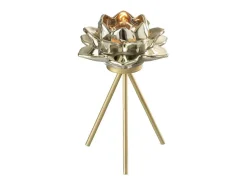 J-Line Portavelas de pie de flor en vidrio dorado de 18 cm de altura Negro