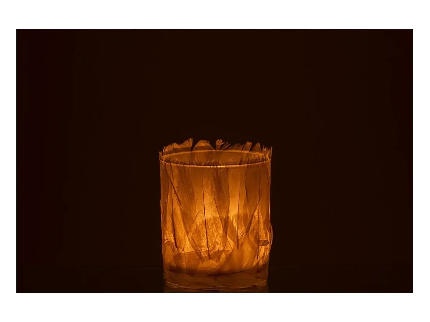 J-Line Portavelas de vidrio - Plumas 8x8x10 cm Crema Outlet