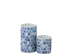 J-Line Portavelas Y Vela-Portavelas de vidrio 9.3x9.3x9.3 cm Azul