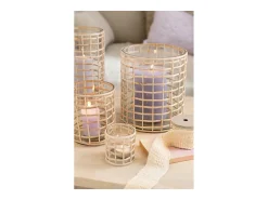 J-Line Portavelas de vidrio natural 15x15x25 cm Beige