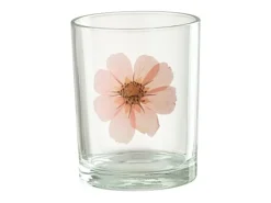J-Line Portavelas Y Vela-Portavelas flor rosa de vidrio 10x10x12.5 cm Multicolor