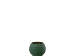 J-Line Portavelas irregular a rayas de vidrio 12x12x9cm Verde Hot