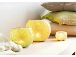 Outlet J-Line Portavelas mosaicos redondo cristal Alt. 17 cm Amarillo