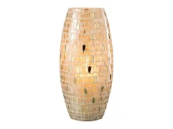 J-Line Portavelas Y Vela-Portavelas ovalado de mosaico de vidrio 16x16x35cm Beige