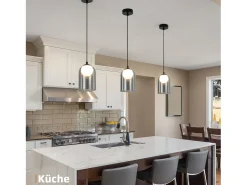 Sale NETTLIFE Primera lámpara colgante vintage para mesa de comedor gris ahumado G9, ovalada, altura ajustable Negro