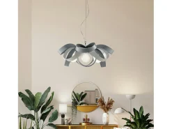 Discount Primula - Lámpara colgante de hierro lacado y gris con cable de acero orientable 4 luces 138 - Ø66 - BL145-4-BG Blanco