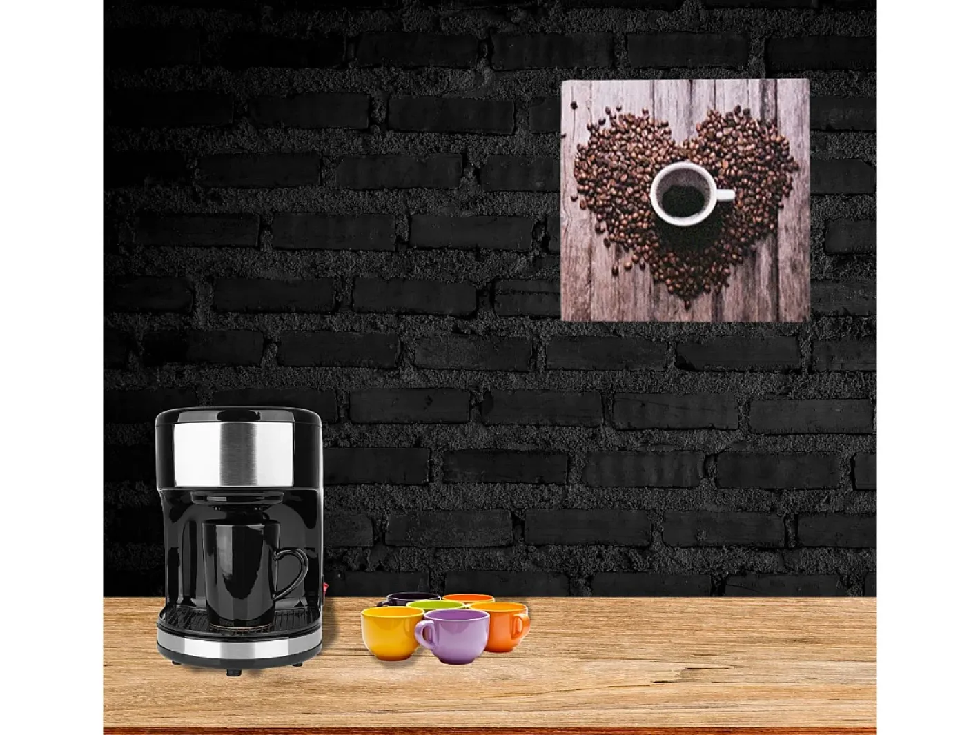 Excellent Houseware Print decorativo café taza y corazón 28x28x1,5 cm Transparente Best
