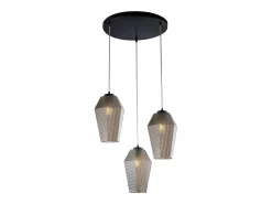 Lámpara Suspendida-Prisma Suspensión en hierro lacado negro con cables eléctricos orientables y difusores en cristal soplado espejo con dec. 3 luces en relieve Gris