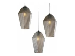 Lámpara Suspendida-Prisma Suspensión en hierro lacado negro con cables eléctricos orientables y difusores en cristal soplado espejo con dec. 3 luces en relieve Gris