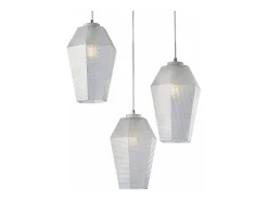 Prisma Suspensión en hierro lacado blanco con cables eléctricos orientables y difusores de cristal soplado con dec. 3 luces en relieve Transparente Hot