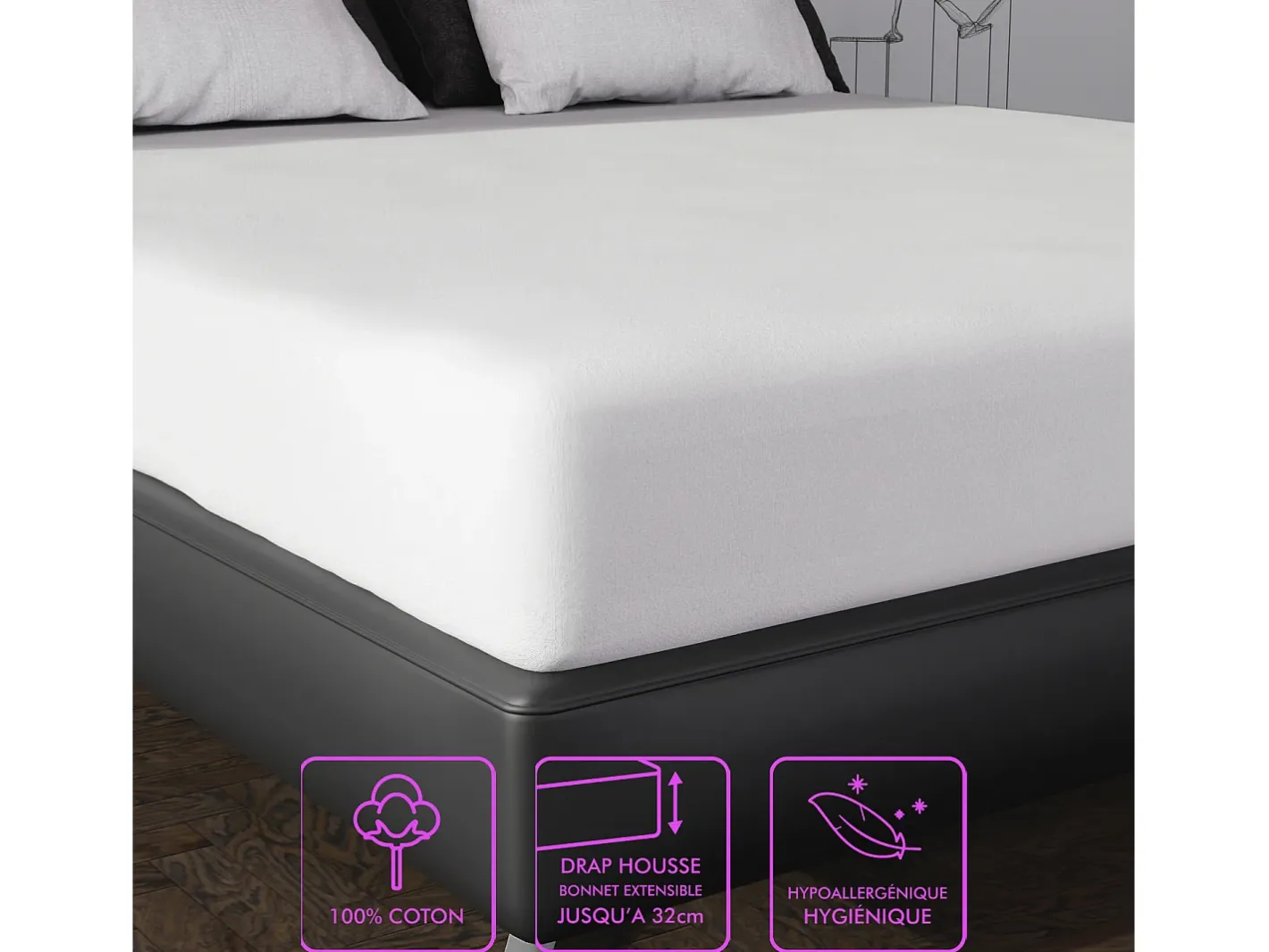 Soleil d'ocre Ropa De Cama-Protector de colchón de algodón 180x200 cm FRANELA Blanco
