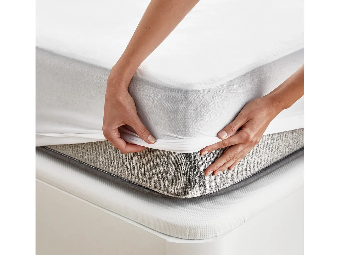 PIKOLIN Protector de colchón 150x196cm| HOME| Algodón Rizo| 32cm Blanco Clearance