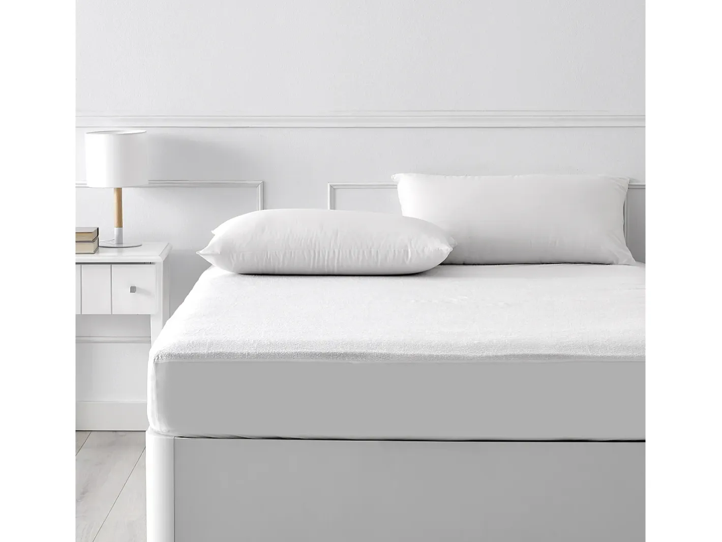 PIKOLIN Protector de colchón 150x196cm| HOME| Algodón Rizo| 32cm Blanco Clearance