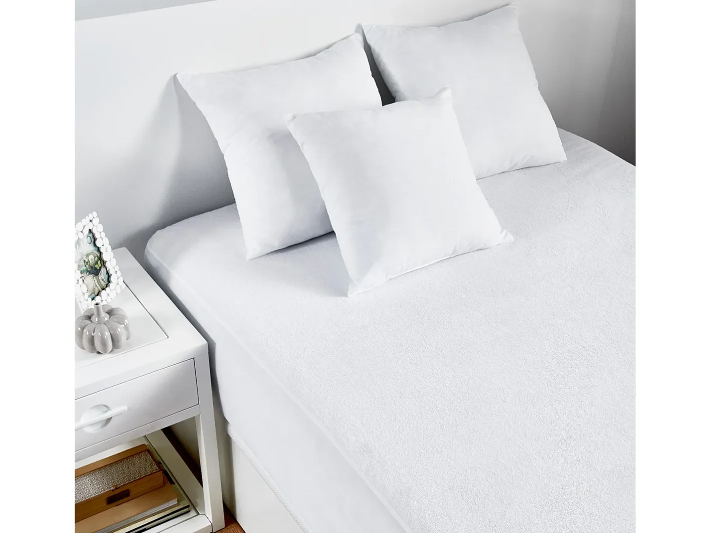 PIKOLIN Ropa De Cama-Protector de colchón 135x196cm| HOME| Algodón Rizo| 32cm Blanco