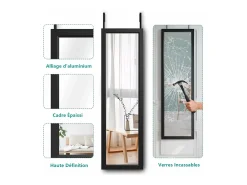 DripeX Espejo De Pared|Espejo-Puerta de la pared colgante de espejo 110x33cm, longitud del espejo completo en vidrio templado con 2 ganchos de suspensión para puerta, altura ajustable - Negro