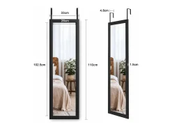 DripeX Espejo De Pared|Espejo-Puerta de la pared colgante de espejo 110x33cm, longitud del espejo completo en vidrio templado con 2 ganchos de suspensión para puerta, altura ajustable - Negro