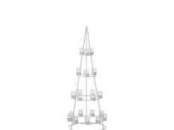 J-Line Portavelas Y Vela-Árbol con 21 portavelas de vidrio en metal 42x42x110 cm Blanco