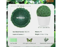 Planta Artificial-Árbol Topiario Artificial SucceBuy de 40,6 cm, Bola Topiaria Artificial, Plantas s Artificiales para Decoración de Interiores y Exteriores Verde