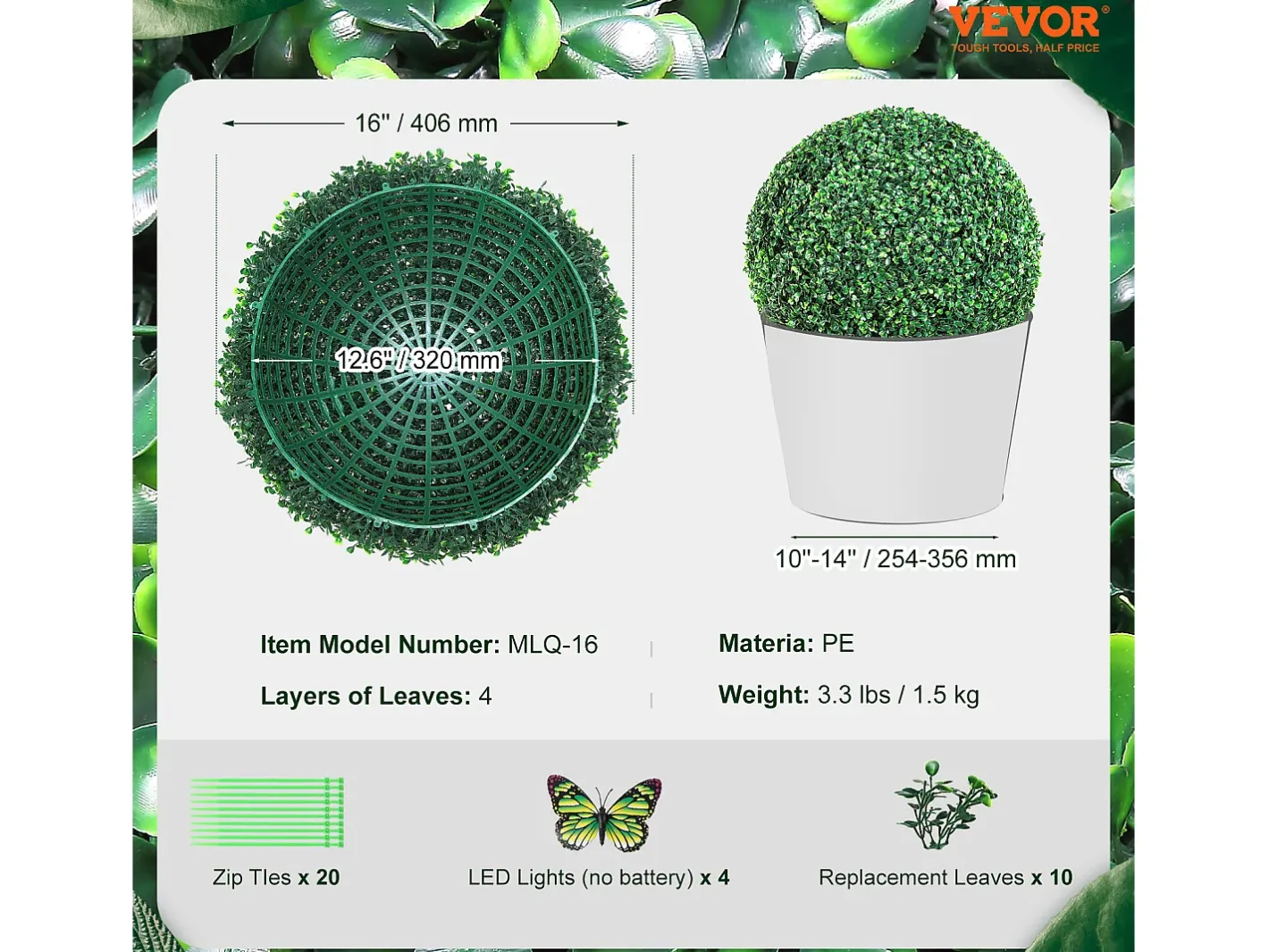 Planta Artificial-Árbol Topiario Artificial SucceBuy de 40,6 cm, Bola Topiaria Artificial, Plantas s Artificiales para Decoración de Interiores y Exteriores Verde