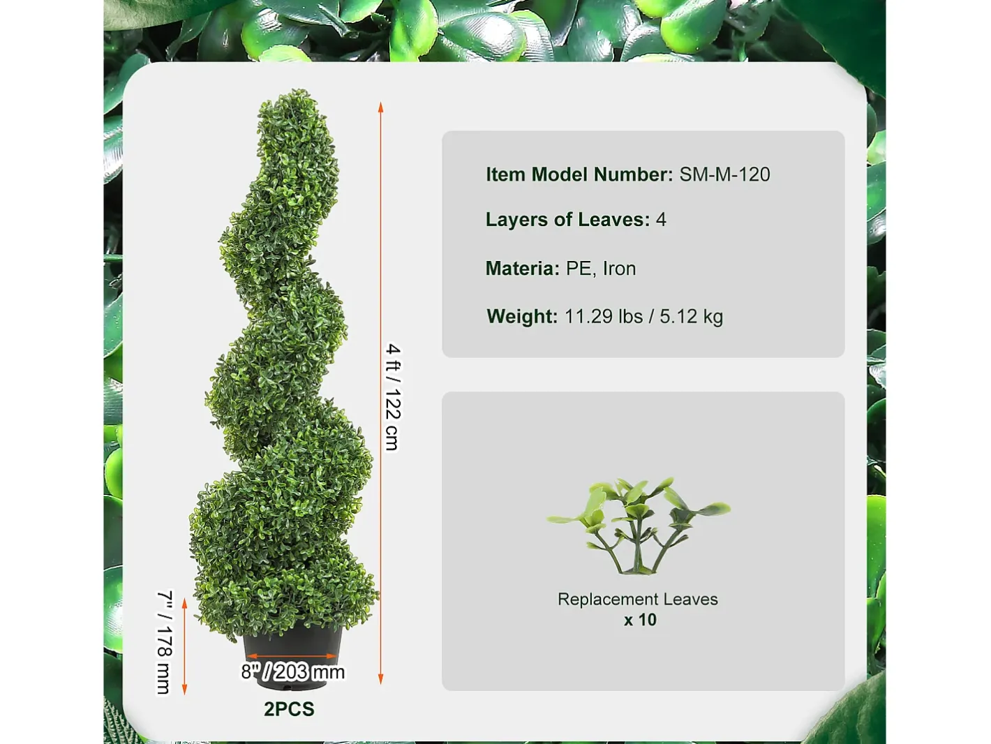 Árbol Topiario Artificial SucceBuy Árbol Topiario Artificial en Espiral de 1,2 m, Resistente a Los Rayos UV, Ideal para Decoración de Interiores y Exteriores. Verde Clearance