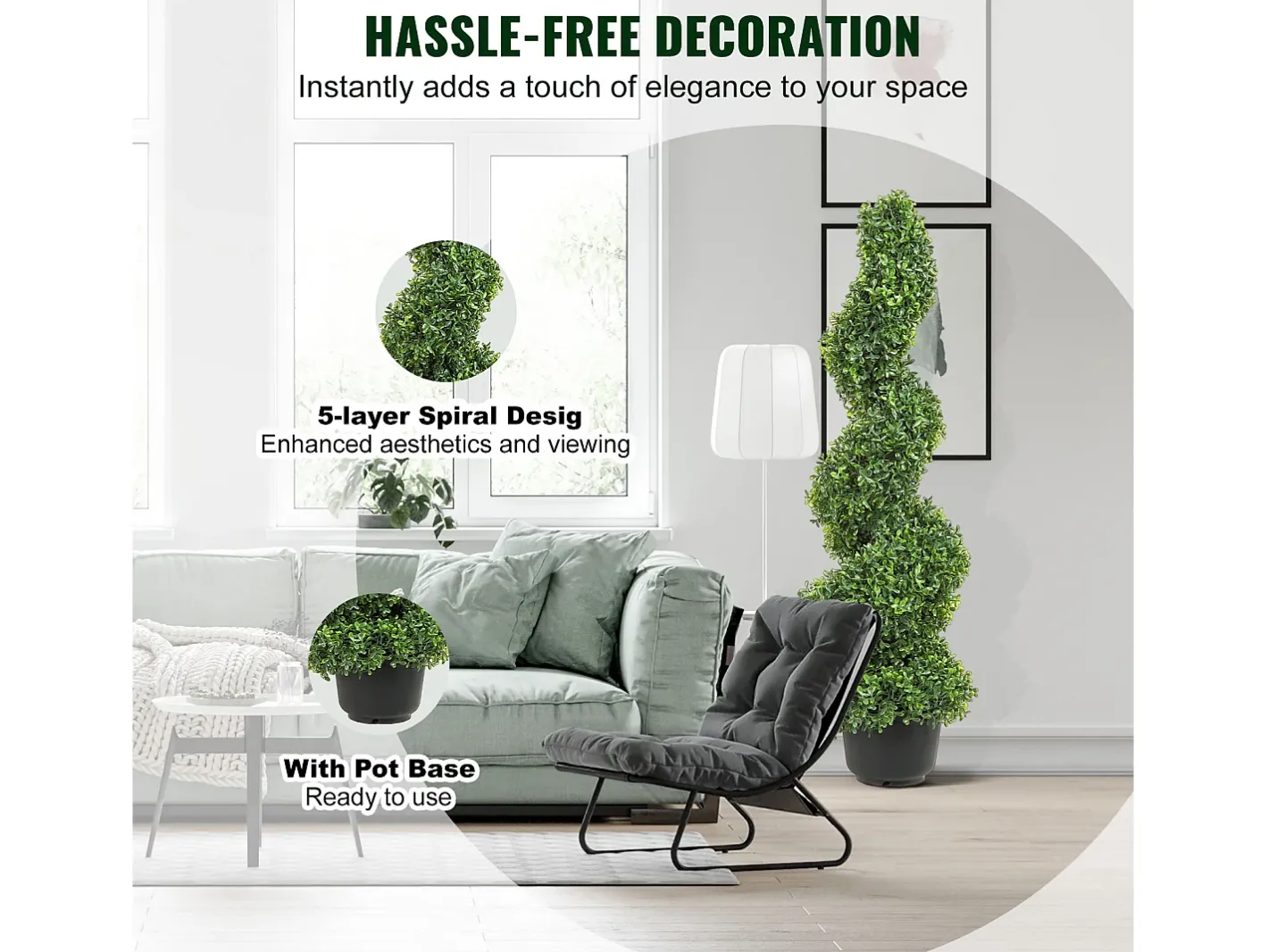 Árbol Topiario Artificial SucceBuy Árbol Topiario Artificial en Espiral de 1,2 m, Resistente a Los Rayos UV, Ideal para Decoración de Interiores y Exteriores. Verde Clearance