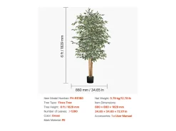Árboles Artificiales SucceBuy Ficus Artificial de 180 cm con Maceta Negra, Planta Artificial Grande con Tronco de Madera Natural y Follaje Realista Verde New