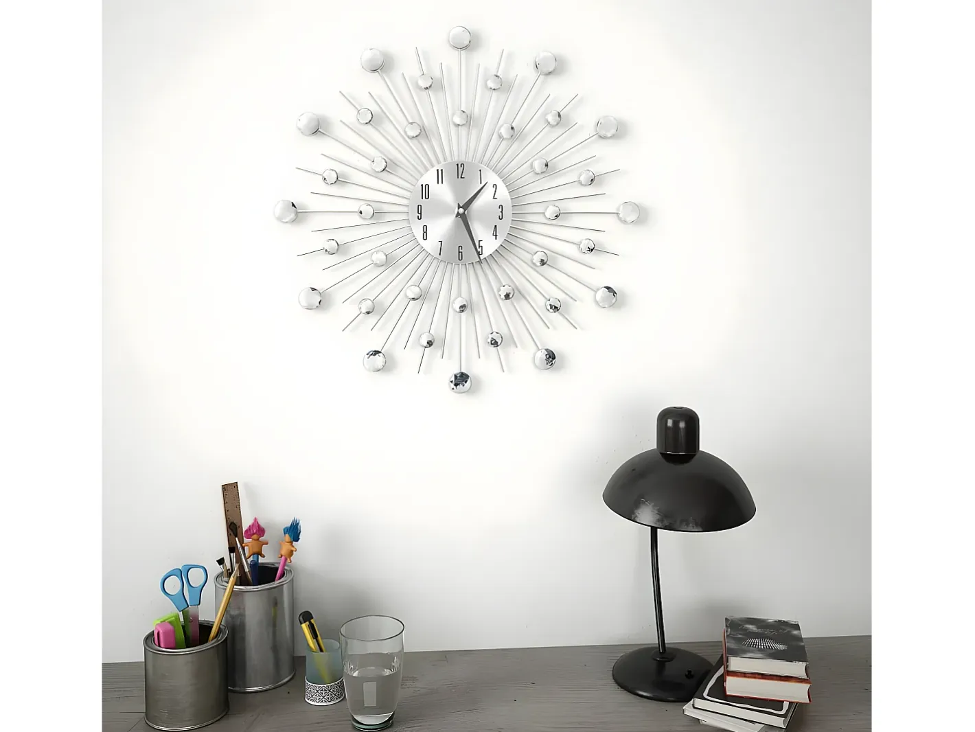 Reloj De Pared-Reloj de pared con movimiento de cuarzo 50 cm diseño moderno ES907061 Plateado