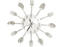 Reloj De Pared-Reloj de pared diseño cuchara y tenedor 31 cm aluminio ES906791 Plateado