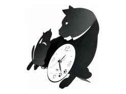 Outlet Reloj de pared Mamma Gatta 38x27 cm en hierro - Diseño de gato y gatitos - Mecanismo de batería silencioso - Fabricado en Italia Negro