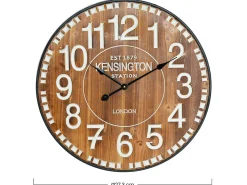 New THINIA HOME Reloj de Pared Vintage Madera Oscura Ø60cm Color natural oscuro
