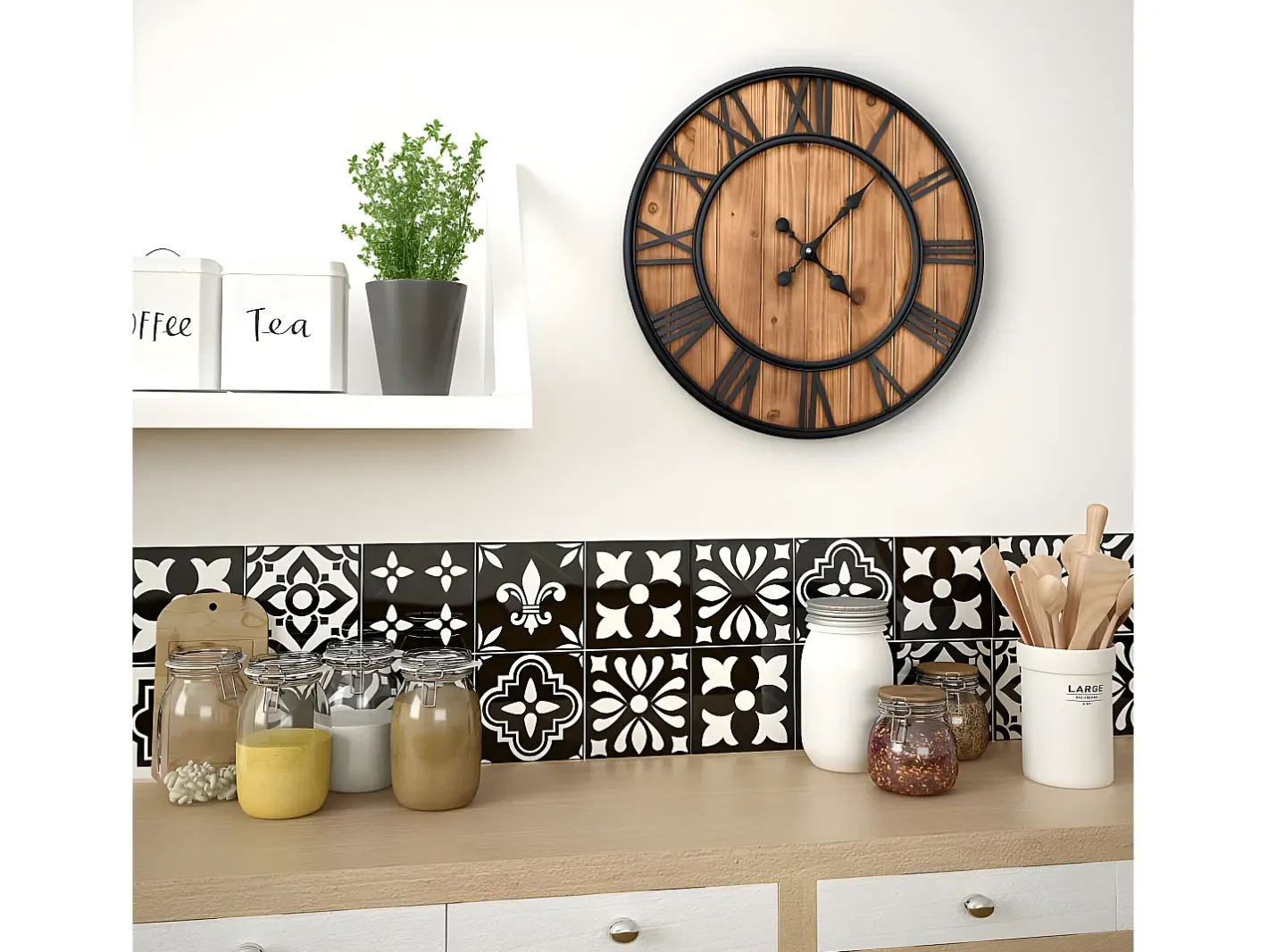 Reloj de pared vintage movimiento cuarzo madera metal 60 cm XXL ES413888 Marru00f3n Online