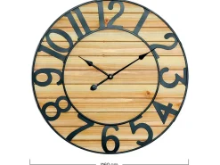 THINIA HOME Reloj de Pared Vintage Negro/Madera Clara Ø60cm Color natural claro Clearance