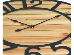 THINIA HOME Reloj de Pared Vintage Negro/Madera Clara Ø60cm Color natural claro Clearance