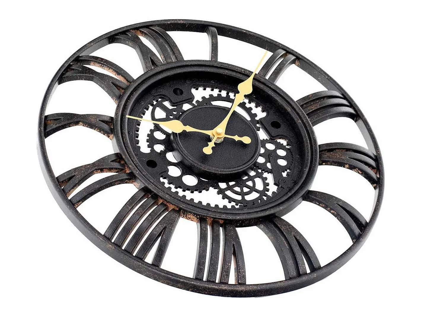 THINIA HOME Reloj De Pared-Reloj de Pared Vintage Troquelado /Dorado Ø38 cm Negro