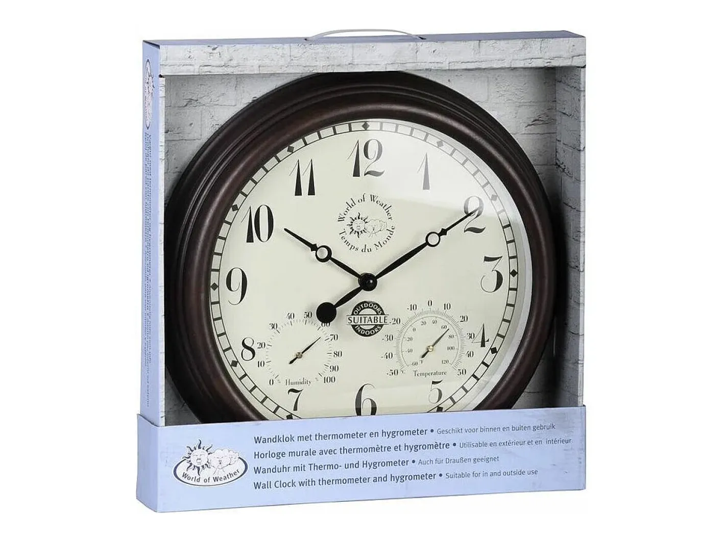 World Of Weather Reloj De Pared-Reloj termómetro/higrómetro para exteriores Marru00f3n