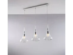 Lámpara Suspendida-Riel de hierro Nemesis con cristal pyrex 3 luces L.75 X 10 BL280-BIN3-TR Transparente
