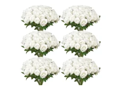 Planta Artificial-Rosa Artificial SucceBuy Flores Artificiales 508 mm, Ramos de Flores Artificiales Aspecto Realista con Cabeza de Rosa de 70 mm, Lote de 120, Blanco