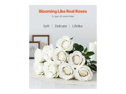 Planta Artificial-Rosa Artificial SucceBuy Flores Artificiales 508 mm, Ramos de Flores Artificiales Aspecto Realista con Cabeza de Rosa de 70 mm, Lote de 120, Blanco