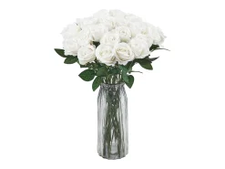 Planta Artificial-Rosa Artificial SucceBuy Flores Artificiales 508 mm, Ramos de Flores Artificiales Aspecto Realista con Cabeza de Rosa de 70 mm, Lote de 120, Blanco