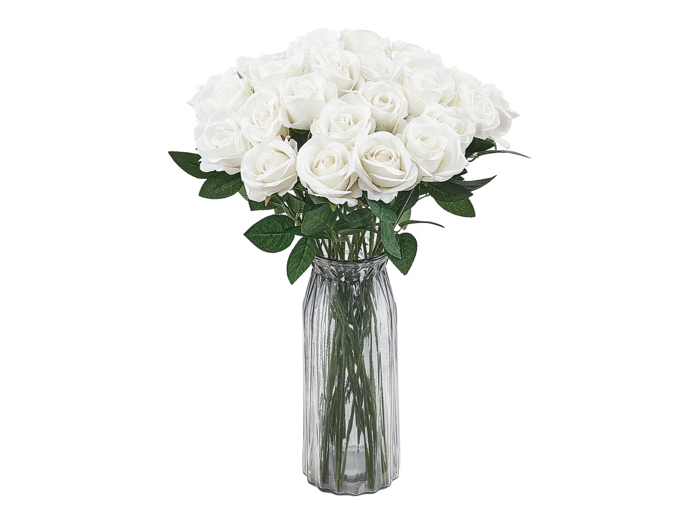 Planta Artificial-Rosa Artificial SucceBuy Flores Artificiales 508 mm, Ramos de Flores Artificiales Aspecto Realista con Cabeza de Rosa de 70 mm, Lote de 120, Blanco