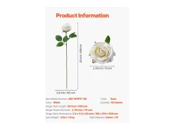 Planta Artificial-Rosa Artificial SucceBuy Flores Artificiales 508 mm, Ramos de Flores Artificiales Aspecto Realista con Cabeza de Rosa de 70 mm, Lote de 120, Blanco
