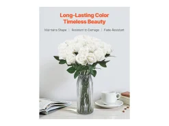 Planta Artificial-Rosa Artificial SucceBuy Flores Artificiales 508 mm, Ramos de Flores Artificiales Aspecto Realista con Cabeza de Rosa de 70 mm, Lote de 120, Blanco