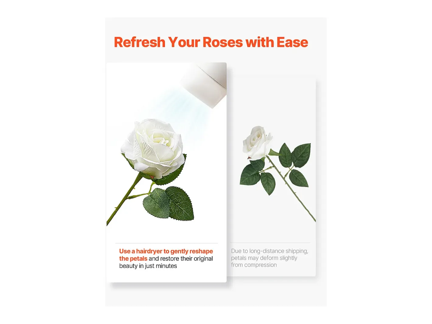 Planta Artificial-Rosa Artificial SucceBuy Flores Artificiales 508 mm, Ramos de Flores Artificiales Aspecto Realista con Cabeza de Rosa de 70 mm, Lote de 120, Blanco