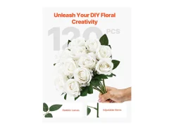 Planta Artificial-Rosa Artificial SucceBuy Flores Artificiales 508 mm, Ramos de Flores Artificiales Aspecto Realista con Cabeza de Rosa de 70 mm, Lote de 120, Blanco