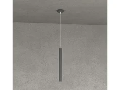 New Round Tube Sospensione 1 Luce Grigio Antracite Cavo Cm.250 Con Base Gris