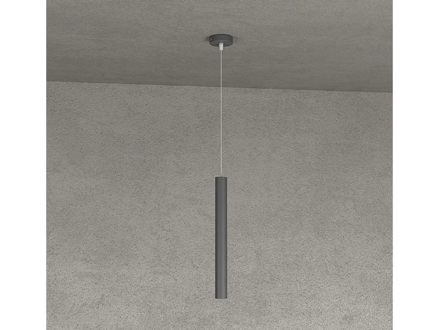 New Round Tube Sospensione 1 Luce Grigio Antracite Cavo Cm.250 Con Base Gris
