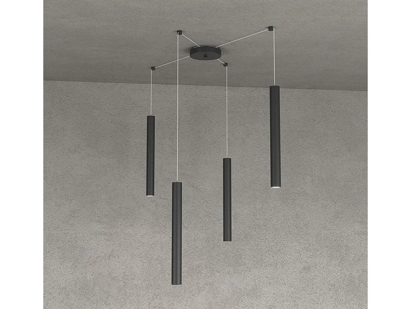 Round Tube Sospensione 4 Luci Nero Cavo Cm.250 Con Base Negro Sale