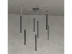 Round Tube Sospensione 7 Luci Grigio Antracite Cavo Cm.250 Con Base Gris Clearance